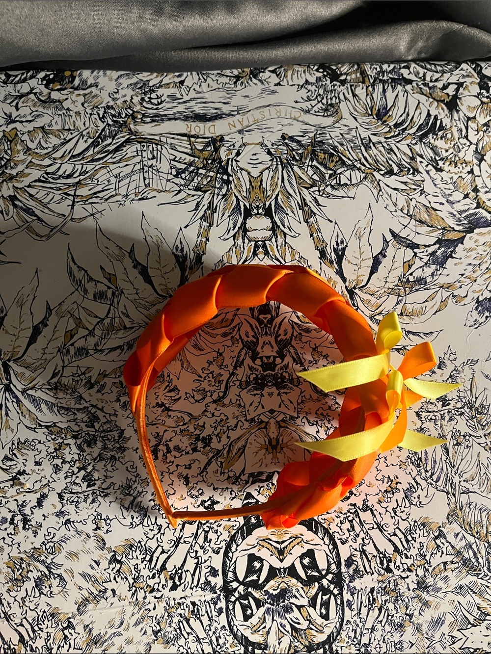 Handmade Orange Satin Braided Headband with Yellow Bow